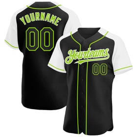 White-Neon Black Authentic Raglan Baseball Green Jersey Custom Sleeves