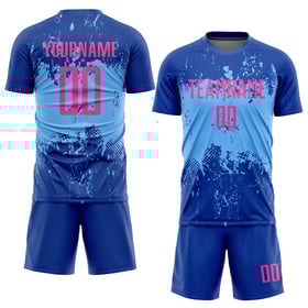 Camiseta de fútbol personalizada de sublimación, uniforme rosa y azul rey claro