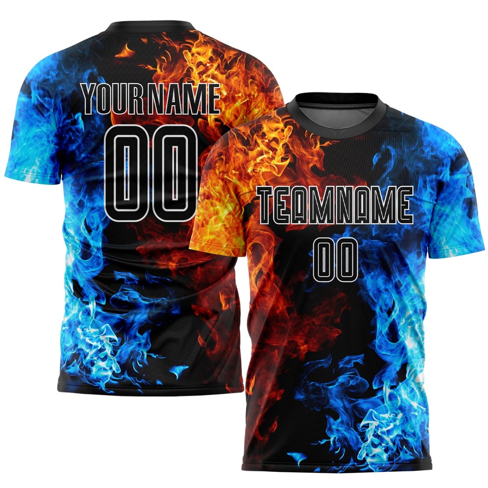 Sublimation Custom Figure Uniform Black-White Soccer Jersey Flame