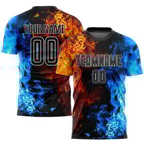 Sublimation Custom Figure Uniform Black-White Soccer Jersey Flame