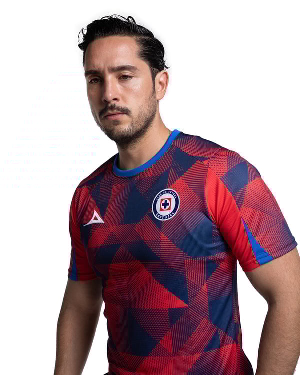 Damen Cruz Azul 2025/26 Drittes Aufwärmshirt – Rot/Marineblau