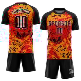 Maillot de football personnalisé à sublimation rouge, noir et or