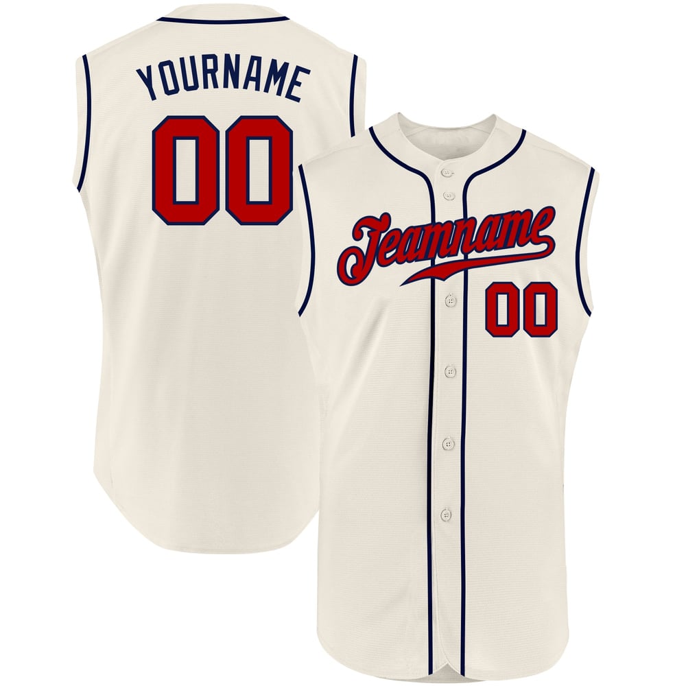 Cream Baseball Red-Navy Sleeveless Jersey Authentic Custom