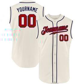 Cream Baseball Red-Navy Sleeveless Jersey Authentic Custom