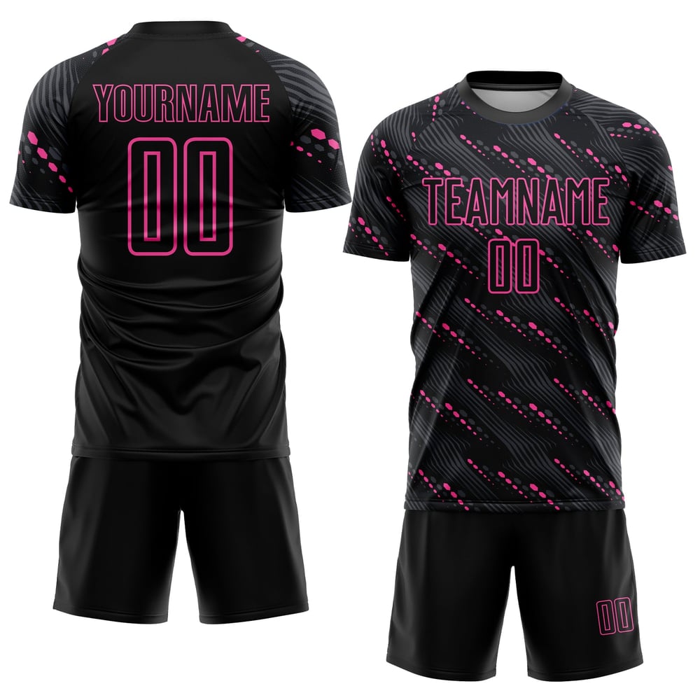 Camiseta personalizada de fútbol, uniforme de sublimación, rosa y negro