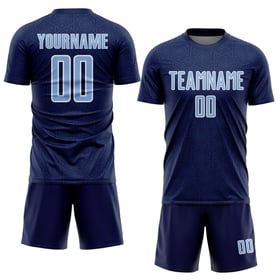 Maglia personalizzata blu-bianca con stampa a sublimazione geometrica uniforme da calcio, forma leggera, sport blu navy