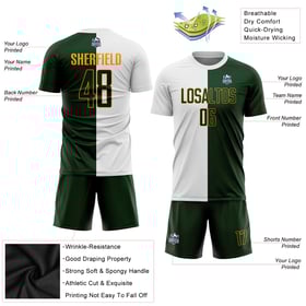 Green-Gold Split Soccer White Sublimation Uniform Fashion Jersey Custom