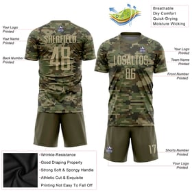 Sublimation Soccer Jersey Uniform Service Camo To Gold-Olive Custom Salute Vegas