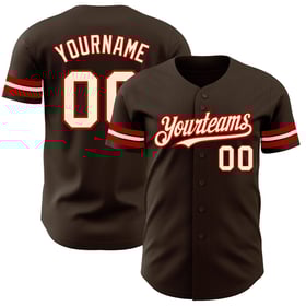 Camiseta de béisbol personalizada auténtica marrón crema-roja