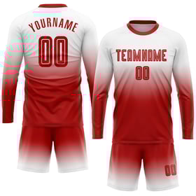 Red Fade Jersey Modeärm Fotboll Lång Vit Uniform Sublimering Anpassad