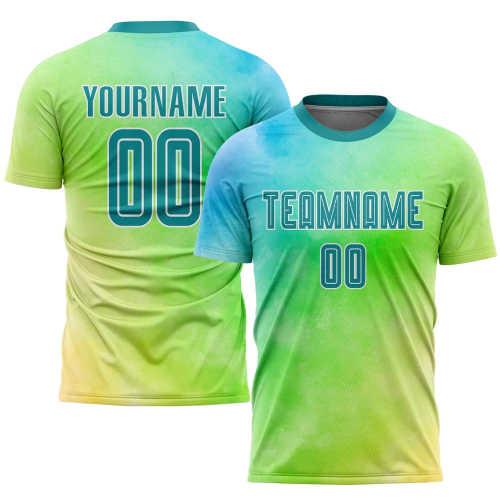 Custom Dye Jersey Teal-White Soccer Tie Sublimation Uniform