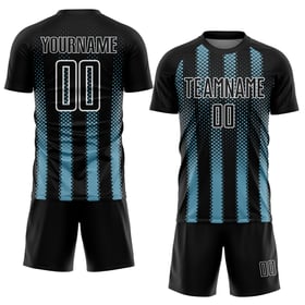 Sublimation Geometrische Schatten Fußball Blau-Weiß Form Custom Jersey Schwarz Uniform