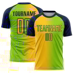 Gradient Neon Grün Jersey Sublimation Fußball Gelb-Navy Custom Uniform Mode
