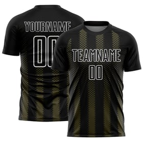 Schwarz-Oliv-Weiß Sublimation Fußballuniform Custom Jersey Geometrische Form