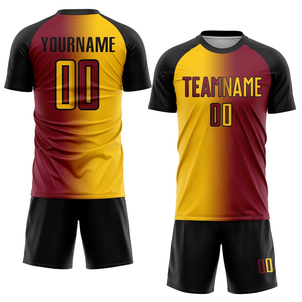 Uniform Gelb-Schwarz Gradienten Jersey Custom Fashion Fußball Sublimation Crimson