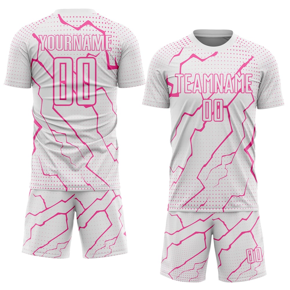 Maglia da calcio personalizzata White Lightning, stampata a sublimazione, colore rosa sportivo