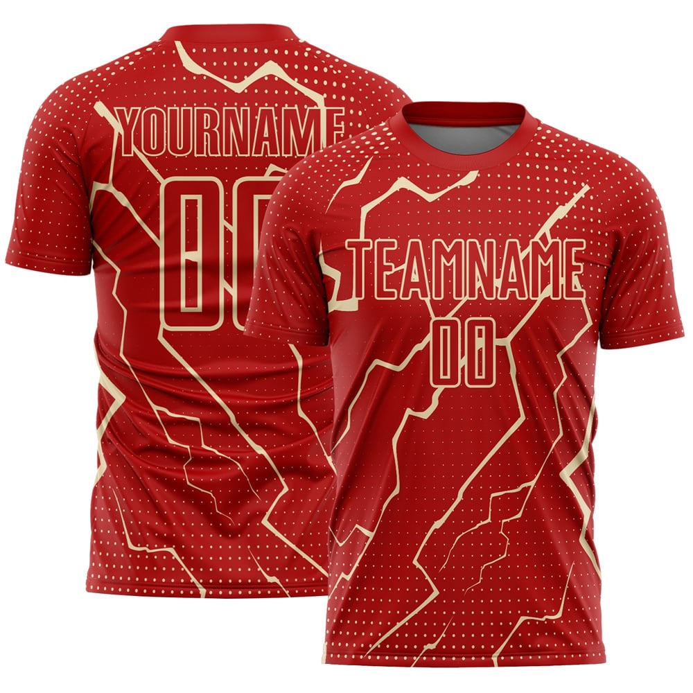 Maglia sportiva rossa e crema Lightning personalizzata per uniforme da calcio stampata a sublimazione