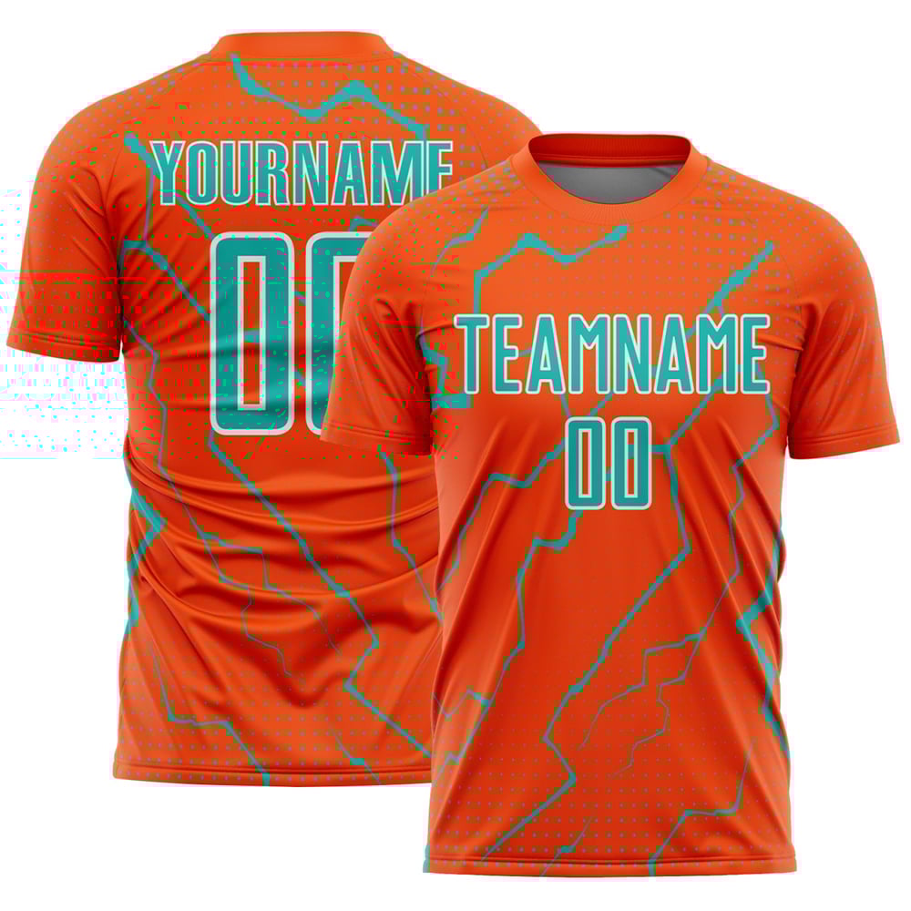 Maglia da calcio arancione sportiva Aqua-White personalizzata con stampa sublimatica uniforme Lightning