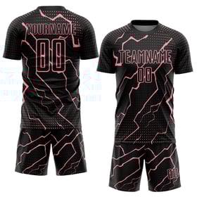Maglia sportiva uniforme nera Lightning rosa personalizzata da calcio stampata a sublimazione, taglia media