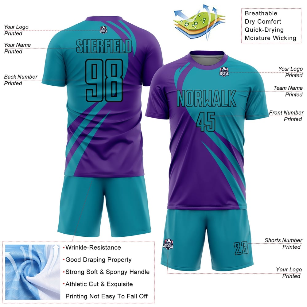 Uniform Soccer Lines Sublimation Jersey Teal-Black Custom Curve Purple