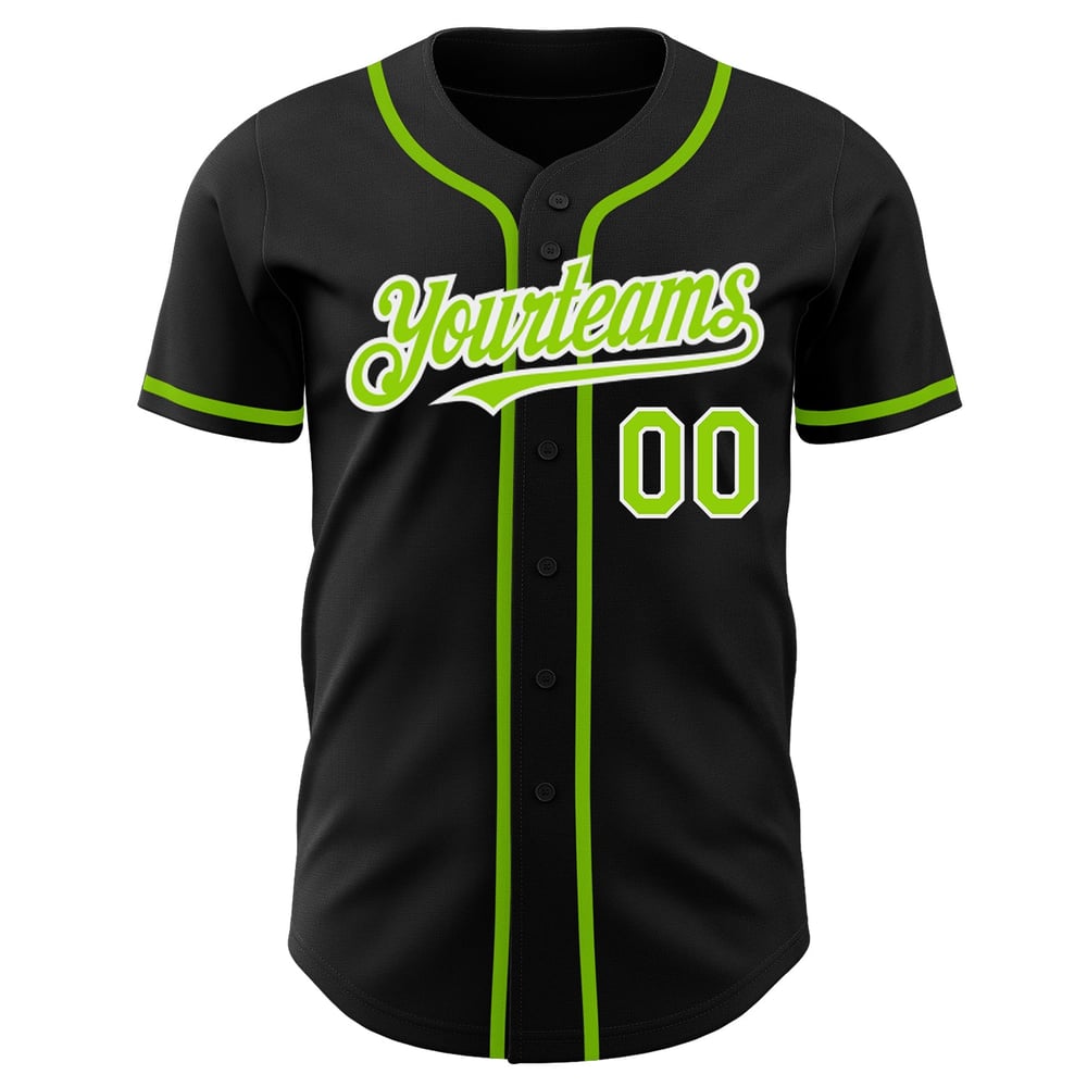 Maglia da baseball personalizzata autentica verde-bianca, nera neon