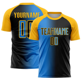 Blau-Gold Mode Uniform Jersey Sublimation Pulver Schwarz Fußball Gradienten Custom