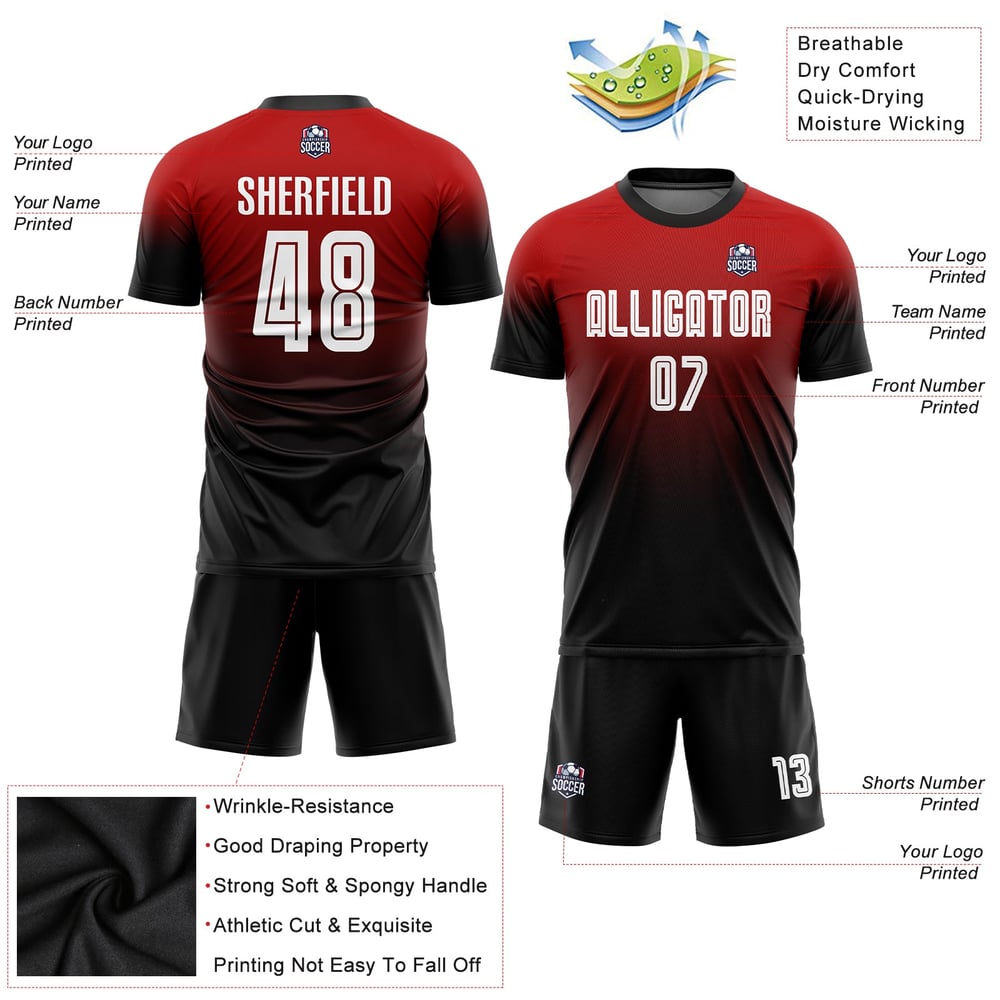 Jersey Soccer Uniform Custom Red Fade Fashion Sublimation White-Black