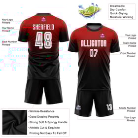 Jersey Soccer Uniform Custom Red Fade Fashion Sublimation White-Black