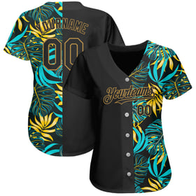Maglia da baseball tropicale 3D con motivo autentico personalizzato Old Gold Leaves Hawaii Palm