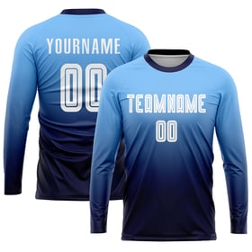 Custom Fashion White-Navy Jersey Fade Soccer Sublimation Uniform Blue Light