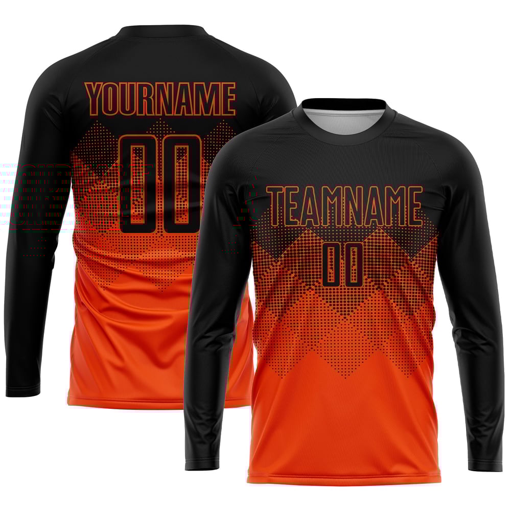 Black Gradient Custom Shape Orange Soccer Jersey Sublimation Square Uniform