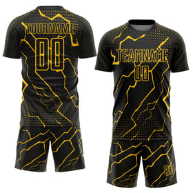 Custom Black Sublimation Soccer Jersey Yellow Uniform Lightning