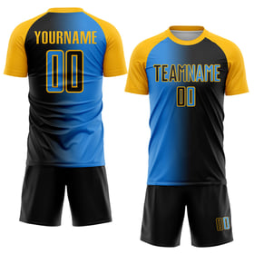 Blau-Gold Mode Uniform Jersey Sublimation Pulver Schwarz Fußball Gradienten Custom