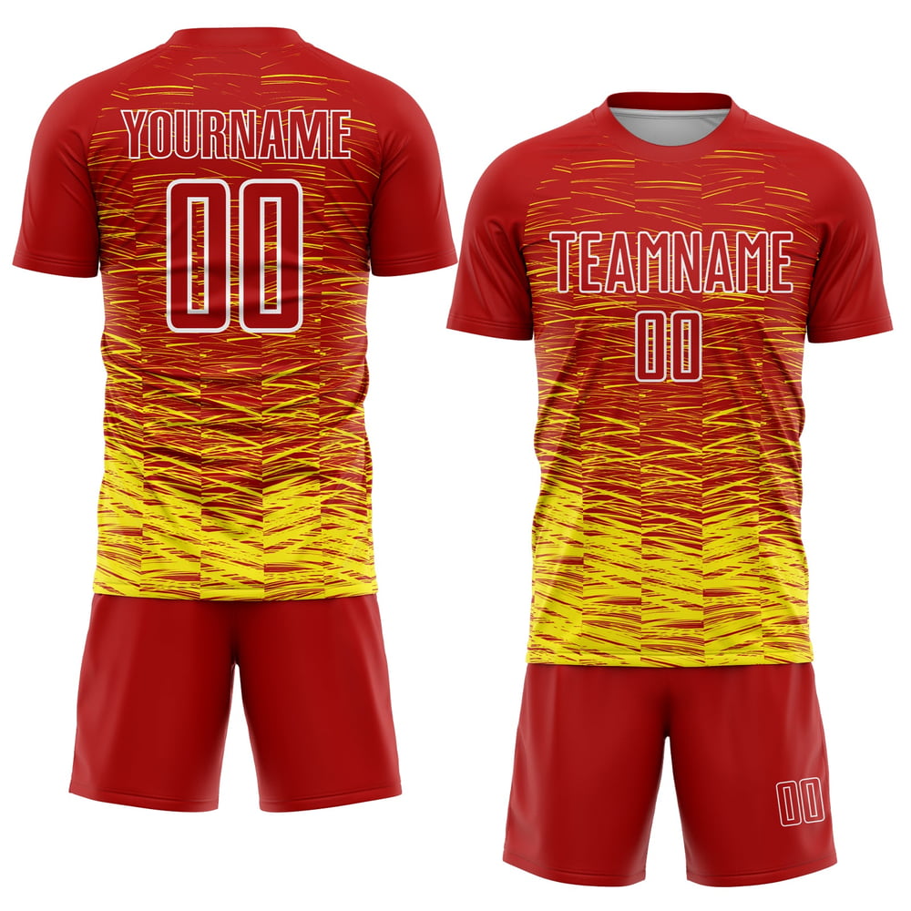 Uniforme de fútbol de sublimación personalizado, color amarillo, blanco y rojo, de la línea Jersey Light