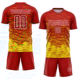 Uniforme de fútbol de sublimación personalizado, color amarillo, blanco y rojo, de la línea Jersey Light