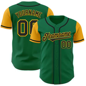 Jersey Kelly auténtico de béisbol verde personalizado en dos tonos negro y dorado