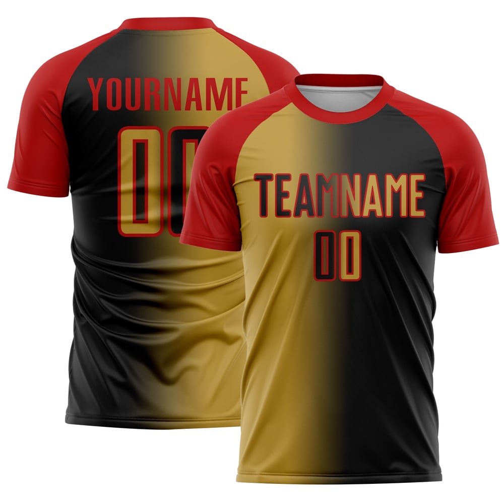 Fußballmode Uniform Trikot Schwarz Alt Farbverlauf Custom Sublimation Gold-Rot