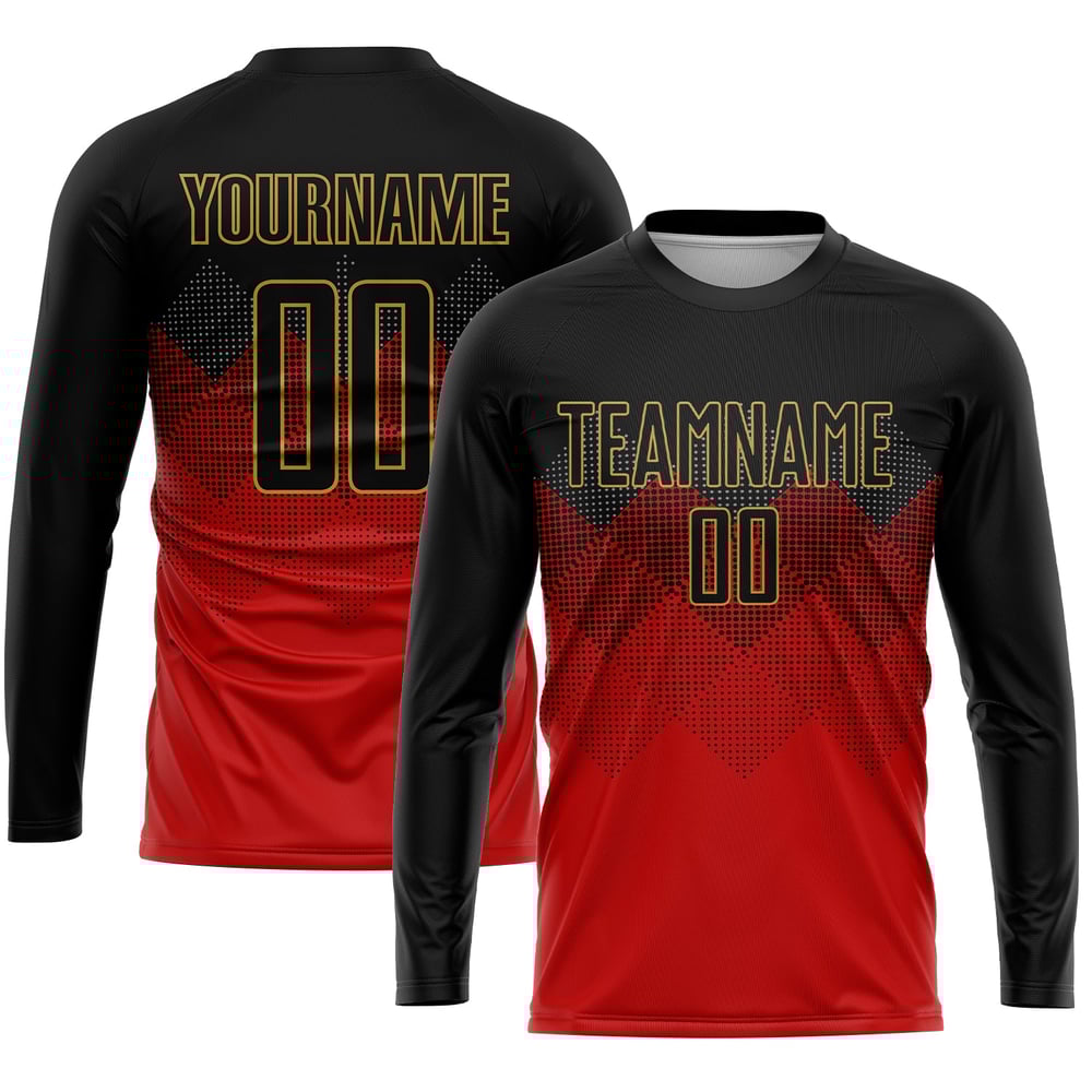 Custom Red Sublimation Uniform Jersey Gold Soccer Black-Old