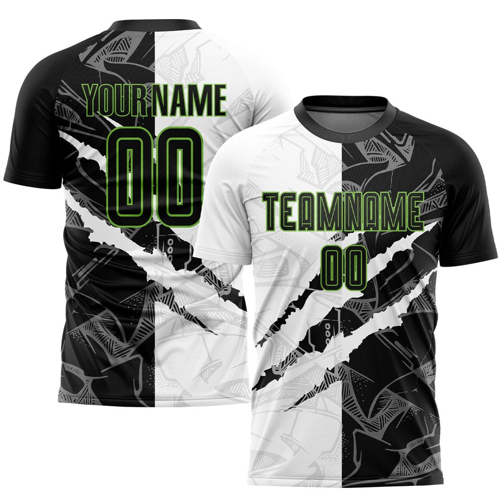 Uniform Sublimation Jersey Pattern Soccer Green Custom Black-Neon Graffiti Scratch