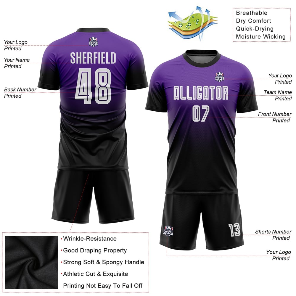 Sublimation Jersey Uniform Purple Fade White-Black Soccer Custom Fashion