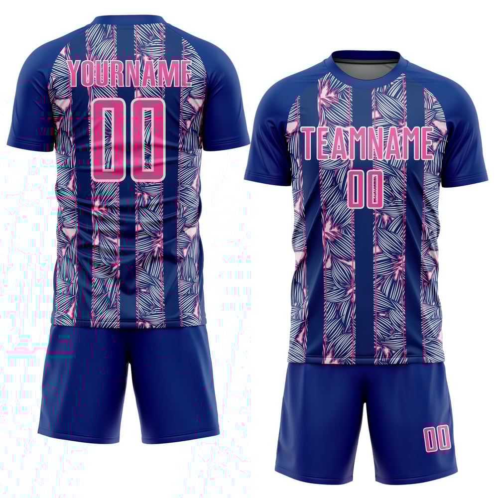 Camiseta de flores de sublimación rosa-blanca, uniforme de fútbol personalizado real