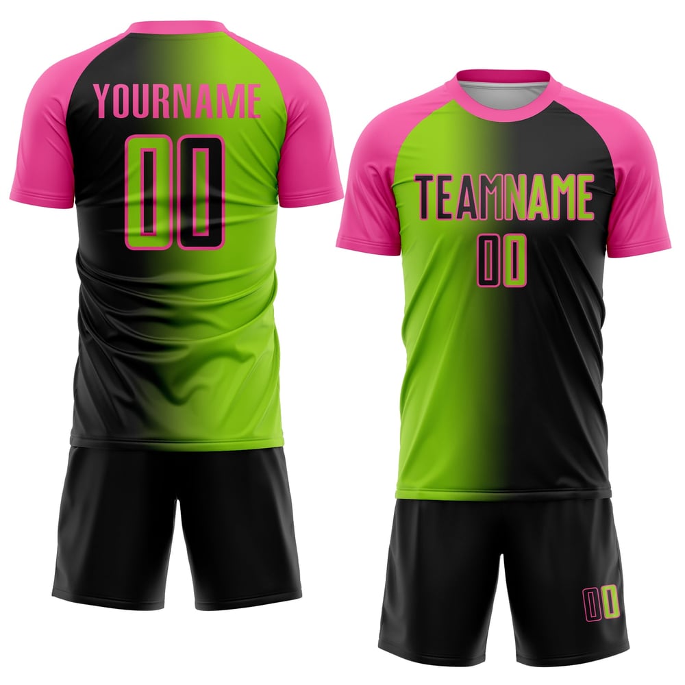 Gradient Jersey Schwarz Neon Uniform Grün-Pink Custom Fußball Mode Sublimation