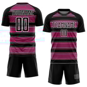 Camiseta de fútbol personalizada con sublimación de líneas y formas geométricas en negro, rosa y blanco