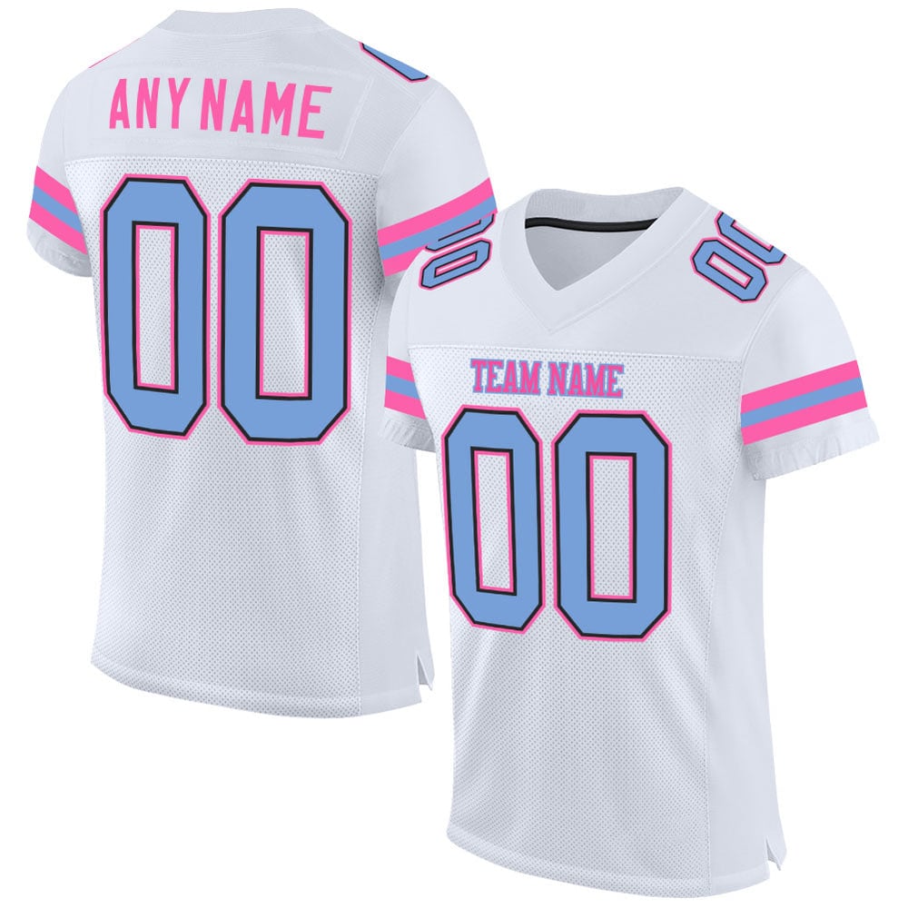 Light White Football Blue-Pink Custom Authentic Jersey Mesh