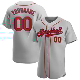 Camiseta auténtica de béisbol personalizada en rojo y azul marino y gris