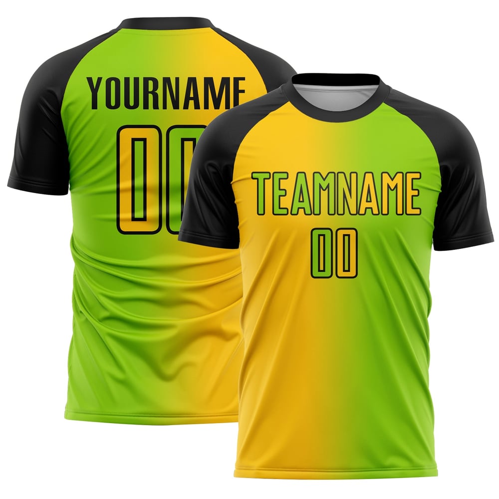 Mode Fußball Sublimation Jersey Grün Neon Gelb-Schwarz Custom Uniform Gradienten