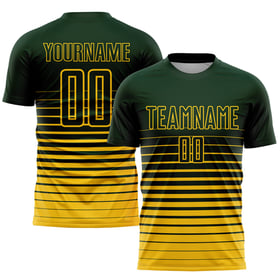 Camiseta de fútbol de moda personalizada con sublimación de degradado verde y raya amarilla