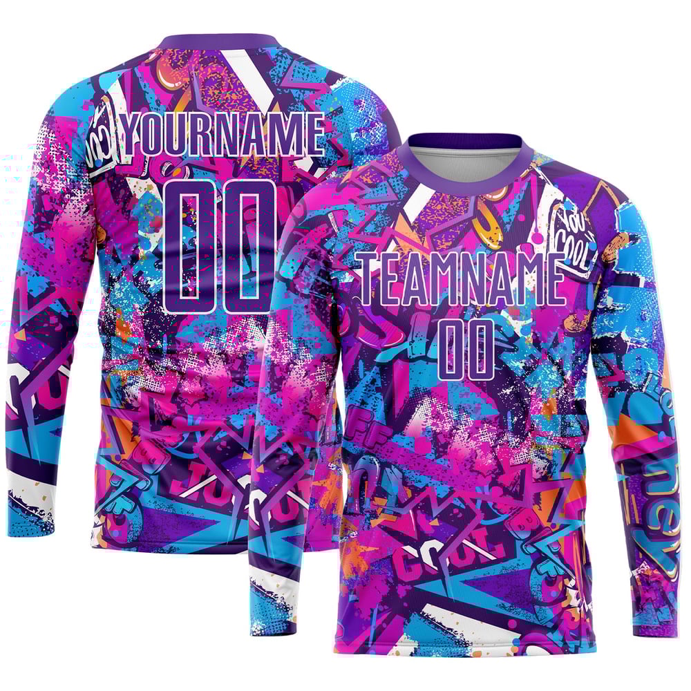 Soccer Pattern Sublimation Custom Uniform Graffiti Purple-White Jersey