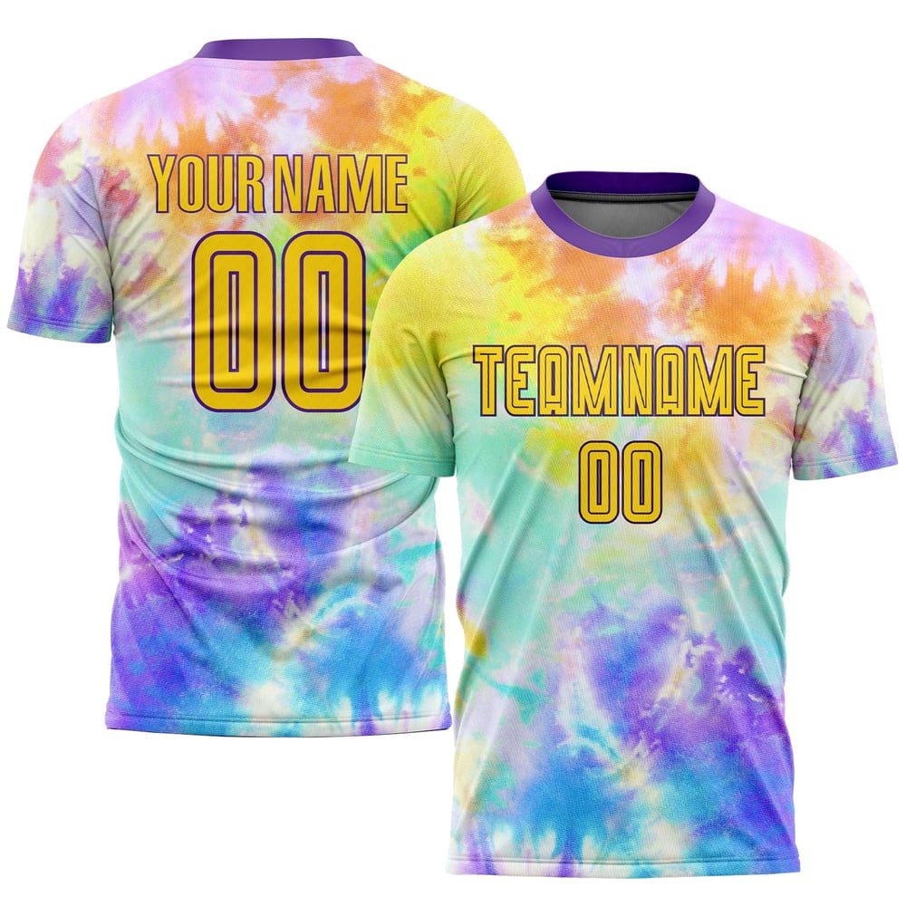Uniform Soccer Custom Tie Dye Gold-Purple Jersey Sublimation