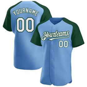 Light Blue White-Green Custom Jersey Sleeves Baseball Raglan Authentic